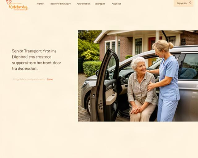 Oudere vrouw bij een comfortabele auto voor haar woning in Lisse, met een begeleider die haar helpt instappen